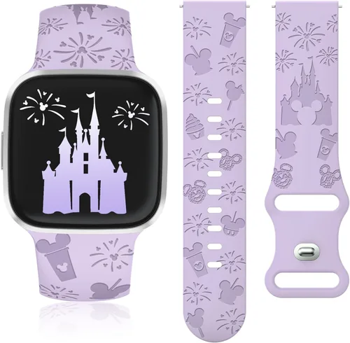 Vista 6 de Correa grabada de dibujos animados compatible con Fitbit Versa 2 Band/Versa Lite/Versa Band para mujer, lindas correas de repuesto de silicona
