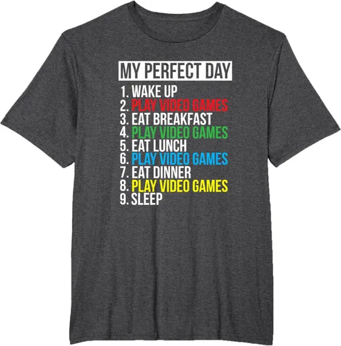 Vista 19 de My Perfect Day" - Camiseta negra de ajuste clásico, cuello redondo, manga corta, poliéster y algodón, Negro