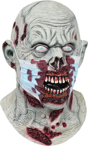 Vista 5 de Máscara de zombi aterradora de Halloween, máscara doble de sangre