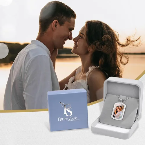 Vista 7 de Fanery Sue Personalized Picture Necklace for Men,Custom Text Jewelry Gift Plata - Collar con placa de identificación simple