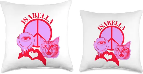 Vista 3 de Isabella Name Personalized Peace and Karma Co. Personalized Isabella First Name I Love Retro Cat Mom Throw Pillow, 18x18, Multicolor