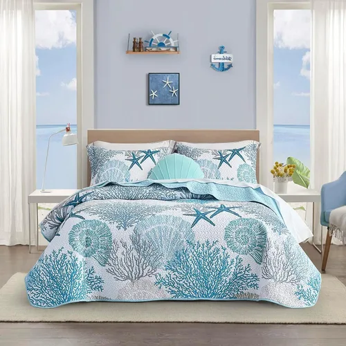 Vista 10 de Tritard Juego de edredón costero de 2 piezas, tamaño individual, edredones reversibles de microfibra con 1 funda, ropa de cama suave y ligera, ropa