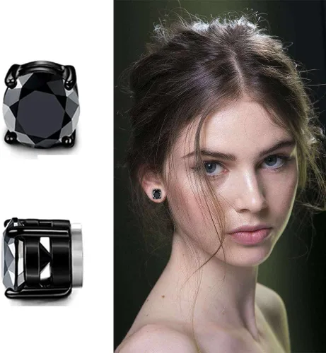 Vista 8 de YCL&TXL 6 pares de aretes de acero inoxidable hipoalergénicos para hombre, aretes falsos redondos cuadrados de circonita cúbica magnética
