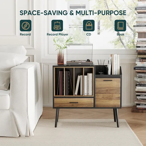 Vista 4 de Semiocthome Soporte para tocadiscos con caja de almacenamiento de vinilo anidable, mesa de tocadiscos con cajón, un gabinete, área de almacenamiento