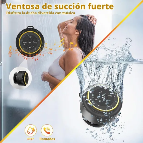 Vista 3 de Altavoz de ducha Bluetooth con mosquetón, altavoces Bluetooth portátiles con ventosa, IP67 impermeable, inalámbrico, flotante, para camping, playa