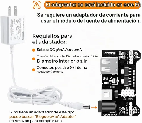 Vista 3 de ELEGOO Kit de diversión electrónica mejorada con módulo de fuente de alimentación, cable de puente, potenciómetro de precisión, placa de prueba