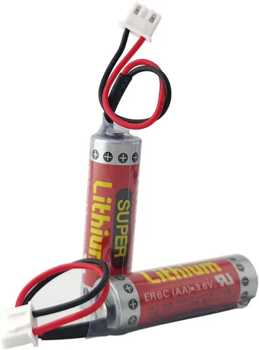 Vista 2 de Paquete de 2 baterías de PLC AA ER6C de 3.6 V 1800 mAh para FX F2-40BL PLC con enchufe blanco batería de litio
