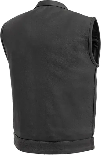 Vista 2 de First Mfg Co - Hotshot - Chaleco de cuero negro para hombre