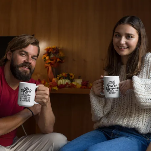 Vista 7 de Veracco Taza de café de cerámica con texto en inglés "I Know I Swear A Lot I'm Sorry I'll Try To Stop You Are Stupid" (porcelana blanca)