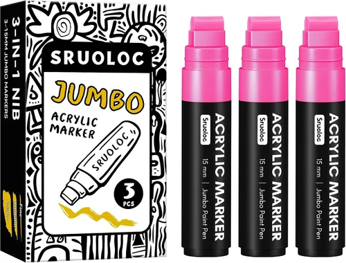 Vista 12 de SRUOLOC 3 Rotuladores Permanentes Jumbo Negros, Punta Ancha de 15mm de Grosor, Rotuladores de Pintura Acrílica Grandes para Pintura en Roca, Póster