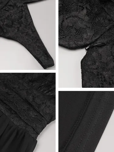Vista 6 de Ever-Pretty Vestido de noche maxi de gasa con cuello en V y encaje elástico sin mangas para mujer 0163A
