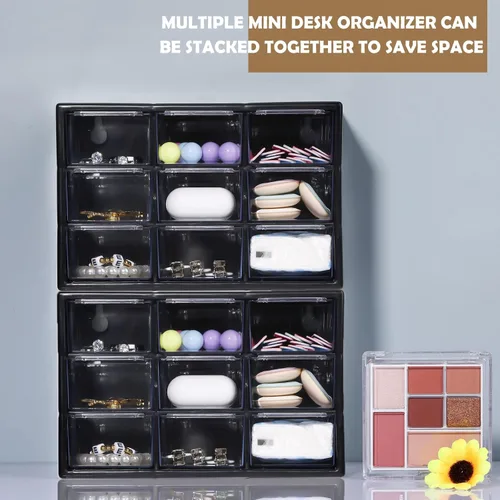 Vista 4 de Amyhill 6 Piezas Organizador Mini de Cajones Organizador Pequeño con 9 Cajones Caja de Almacenamiento de Manualidades de Plástico de Escritorio