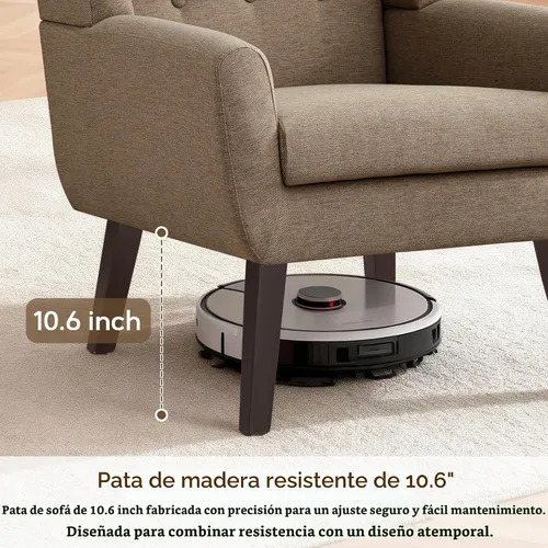 Vista 5 de HUIMO - Sillas Accent para sala de estar, sillón tapizado de lino con botones y nudos con patas de madera, cómodo sillón moderno de mediados