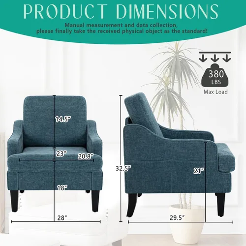 Vista 2 de Silla de acento moderna para dormitorio, silla de lectura tapizada con bolsillos laterales, sillas cómodas para sala de estar, sillón para sala
