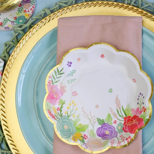 Vista 4 de Kate Aspen Garden Blooms - Platos de papel decorativos florales de alta calidad (12.28 oz/m², juego de 16), perfectos para despedidas de soltera