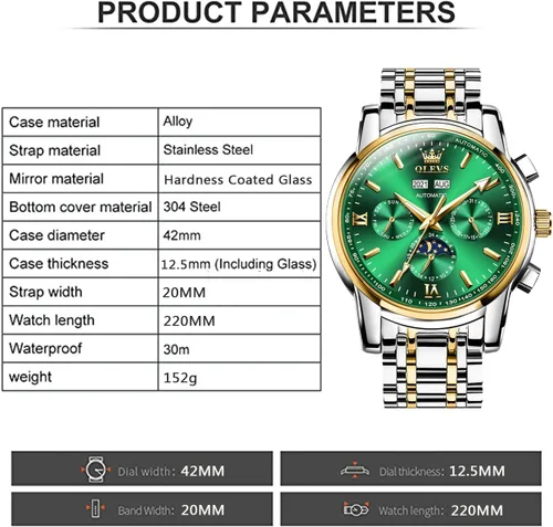 Vista 5 de OLEVS Relojes mecánicos automáticos para hombre, cuerda automática, impermeable, acero inoxidable, relojes de pulsera para hombre, reloj de lujo