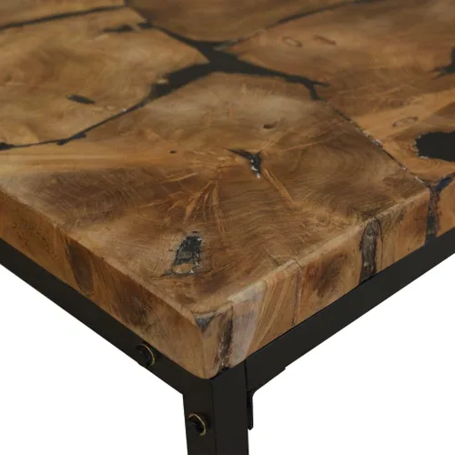 Vista 9 de Black and Brown Teak Wood Coffee Table, 43.3x23.6x15.7 in Rectangular Resin Living Room Table, Rustic Mesa de Centro para Sala, Durable Home