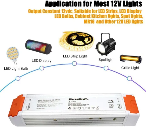 Vista 5 de Controlador LED regulable de 12 V, 120 V CA a DC12 V 120 W Triac ELV/MLV transformador LED compatible con interruptores Lutron y Leviton, fuente
