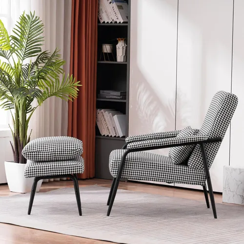 Vista 4 de MCombo Silla decorativa moderna con otomana, sillón de tela suave, silla de ocio tapizada para espacios pequeños, sala de estar y dormitorio 4123