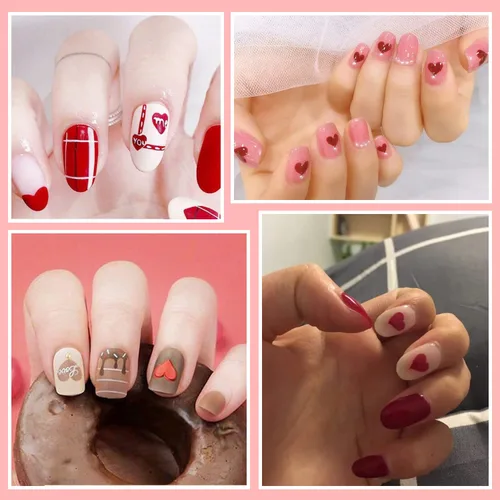 Vista 5 de 6 hojas de esmalte de uñas para el día de San Valentín para mujeres, tiras de esmalte de uñas autoadhesivas, tiras de uñas de gel, calcomanías