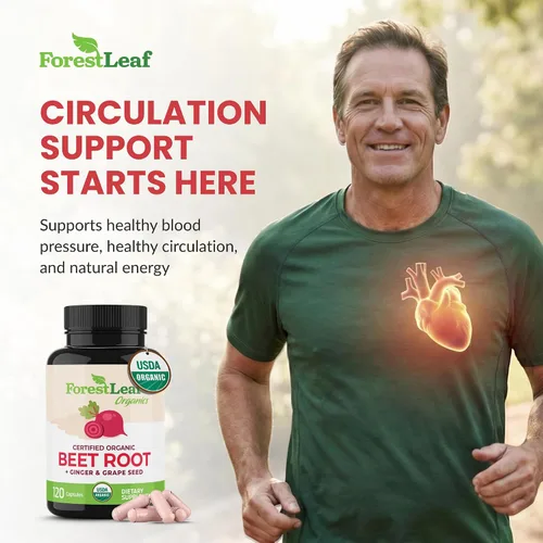 Vista 3 de ForestLeaf USDA - Cápsulas orgánicas de raíz de remolacha – Suplemento de remolacha 1000 mg de extracto 20:1 con semilla de uva de jengibre – Apoya