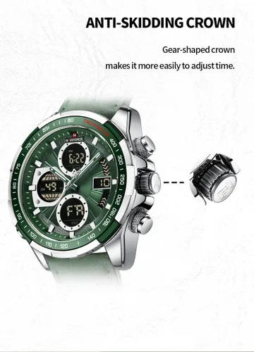 Vista 9 de NAVIFORCE Relojes digitales militares para hombre, reloj analógico de cuarzo, resistente al agua, reloj deportivo multifuncional de cuero