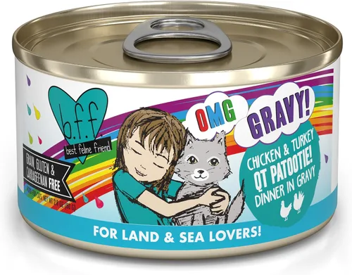 Vista 27 de Weruva B.F.F. OMG – mejor amigo felino Oh My Gravy! Latas de comida húmeda natural sin granos, recetas de tierra y mar en salsa