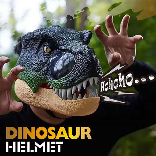 Vista 5 de LUCKY GUESS Máscara de dinosaurio para niños o adultos, máscara de dinosaurio tiranosaurio Rex con movimiento, sonidos y ojos iluminados, fiesta