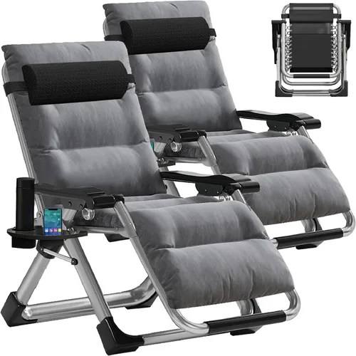 Vista 23 de MOPHOTO Silla de gravedad cero, silla de salón acolchada para exteriores con mesa lateral, silla reclinable de gravedad cero, silla reclinable