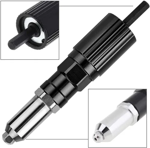 Vista 7 de Kit de adaptador de pistola de remache LSLANSOON con mango de agarre, accesorio de taladro para remache, herramienta manual de inserción de tuerca