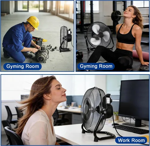 Vista 7 de BILT HARD Ventilador de piso de alta velocidad de 12 pulgadas, 3 velocidades, potente ventilador de flujo de aire de 1650 CFM, ventilador de metal