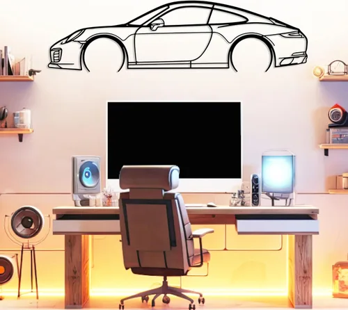 Vista 8 de DecoSoul Arte de Pared de Metal con Silueta de Coche 911, Coche Deportivo, Decoración de Línea de Silueta Automotriz, Cueva de Hombre, Regalo