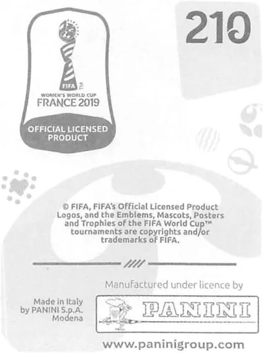 Vista 2 de 2019 Panini FIFA Women's World Cup France Album Stickers (Individual Sticker Only) Soccer #210 Ilaria Mauro Italy 2 Inch by 2 1/2 Inch Collectible