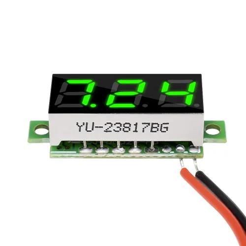 Vista 8 de 10 piezas Mini Medidor de Voltaje Digital DC 2.5~30V 0.28" 2 Cables Voltímetro Digital Medidor Probador Pantalla LED Verde para Montaje en Panel