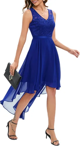 Vista 2 de Bridesmay Vestido de fiesta de cóctel con cuello en V y encaje floral para mujer, vestido formal de fiesta de graduación, boda, dama de honor