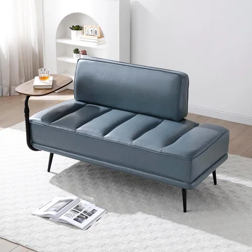 Vista 9 de 55" Inch Width Modern End of Bed Bench Faux Leather Upholstered with Side Table, 360-Degree Swivel Tray Couch,Entryway Ottoman,Window Bench with