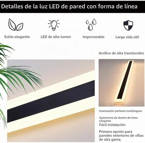 Vista 4 de Paquete de 2 lámparas LED modernas de pared de 23.6 pulgadas de largo, 18 W, impermeable, IP65, blanco cálido, 110 V, lámpara de pared rectangular