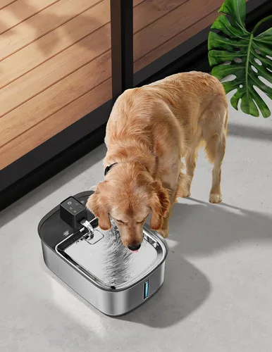 Vista 2 de Fuente de agua inalámbrica de 7.5 l/254 oz/2 galones para perros grandes, acero inoxidable, fuente de agua silenciosa para mascotas y gatos