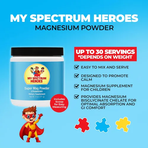 Vista 2 de My Spectrum Heroes Calm Magnesium Powder - Mezcla suave de bebida de glicinato de magnesio para relajación, apoyo al sueño, salud digestiva y alivio