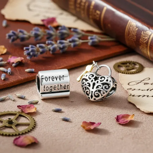 Vista 2 de Love Couples Words Saying Just Married Together Forever - Abalorio de corazón rojo para mujeres, adolescentes y esposas, plata de ley 925, se adapta