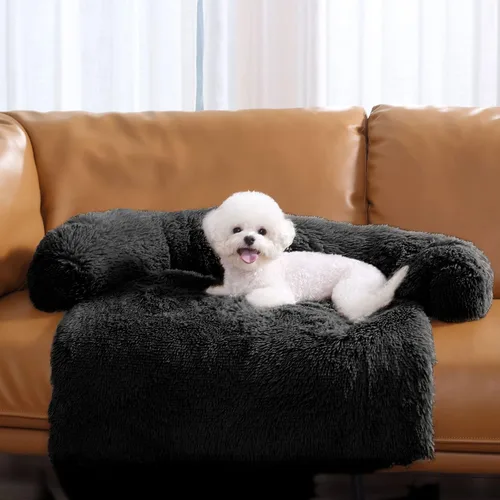 Vista 6 de HACHIKITTY Tapete calmante para sofá cama para mascotas, funda de sofá lavable y esponjosa para perros y gatos, parte inferior antideslizante