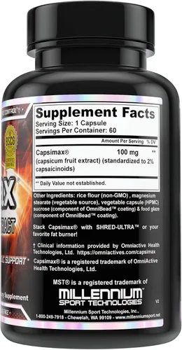 Vista 2 de MST Capsimax Suplemento de 100 mg V cápsulas, 60 porciones clínicamente dosificadas control de peso, termogénico, control del apetito, quema