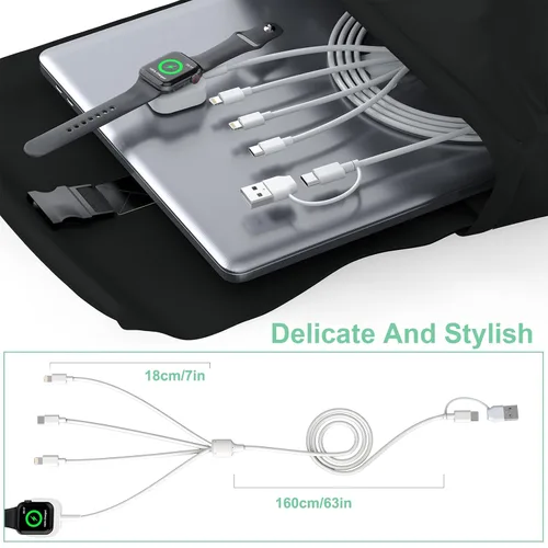 Vista 6 de Cable de carga universal 6 en 1 de viaje, cargador USB A/tipo C iWatch+Lightning*2+adaptador de cable tipo C Combo para Smart Watch Series