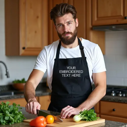 Vista 3 de Delantal de chef personalizado para hombres, diseño bordado personalizado, cocina profesional, barbacoa, parrilla, para papá, decorado en Estados
