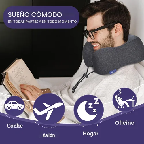 Vista 5 de NapFun - Almohada de cuello para viajes, almohada de cuello de viaje mejorada para avión 100% espuma viscoelástica para dormir y descansar durante