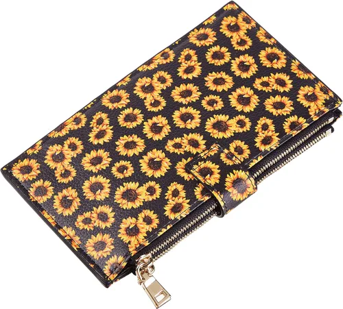 Vista 5 de Travelambo Billetera plegable con bloqueo RFID para mujer con bolsillo con cremallera