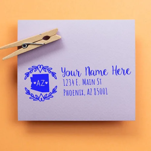 Vista 75 de State of Alabama Wreath Duo Hand Address Stamp - Personalized Rubber Stamp Montaje manual Duo