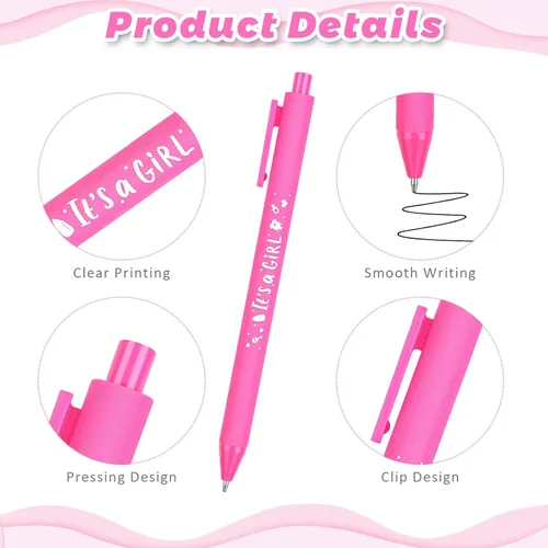 Vista 3 de ADXCO 60 bolígrafos de baby shower con texto en inglés "It's a Girl" de 0.039 in con tinta negra, bolígrafos retráctiles de escritura