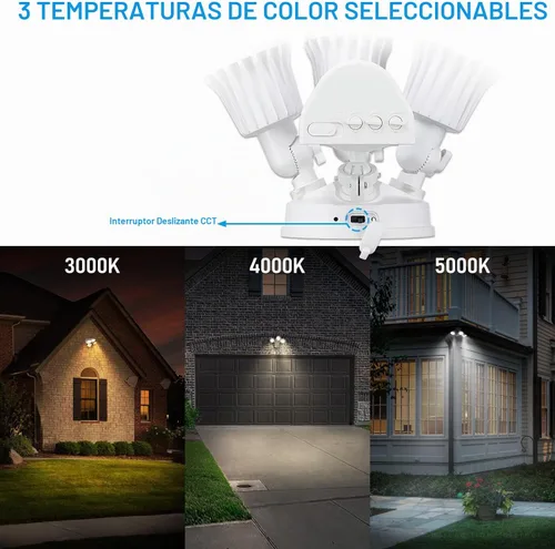 Vista 2 de LEONLITE Luz de seguridad LED 3CCT con sensor de movimiento, luces de inundación de aluminio para exteriores, 3 modos de detector de movimiento+del