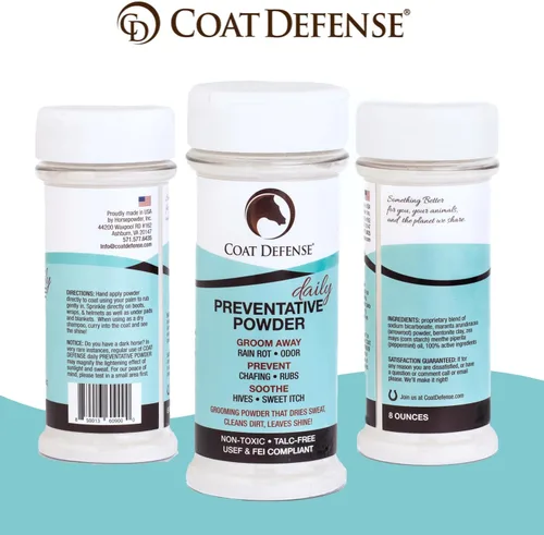 Vista 7 de Coat Defense Polvo preventivo diario y tratamiento de pudrición por lluvia para caballos Picazón dulce equino seguro y eficaz, piel funk, arañazos